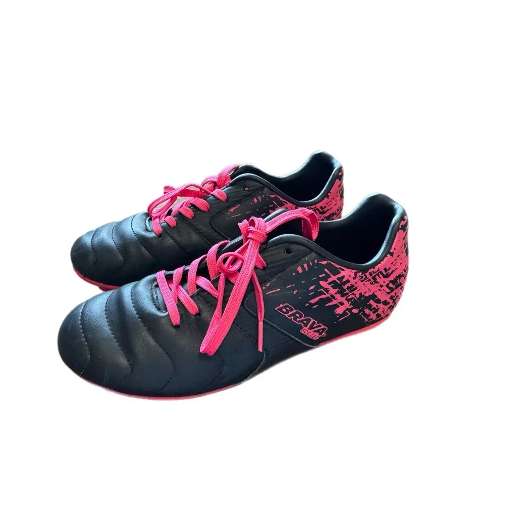 Brava Soccer Cleats Girls Size 5D Black‎ Pink Excellent Splatter Athletic Shoes